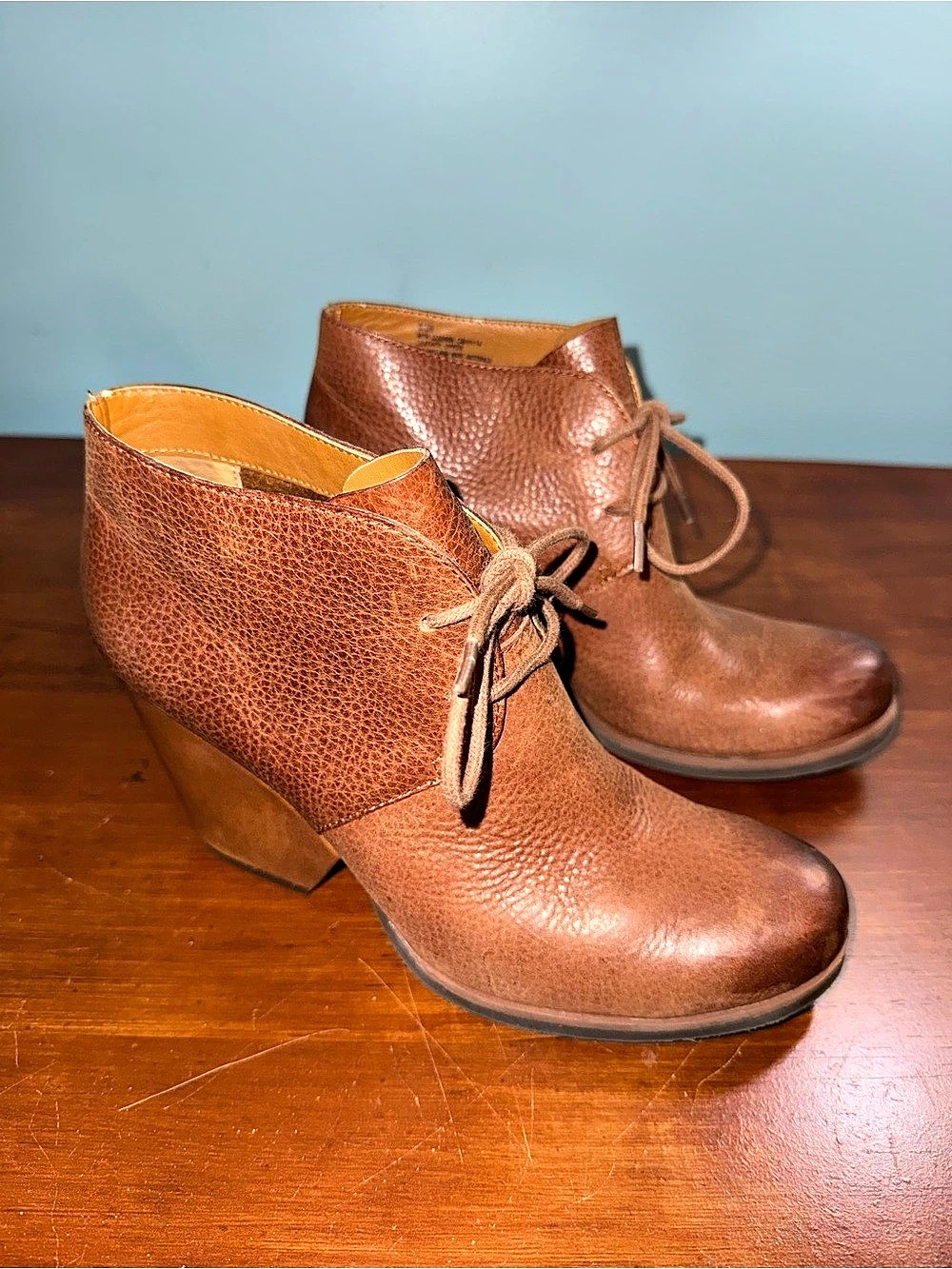 Kork-Ease Roana Brown Leather Lace-Up Ankle Boots Size 8